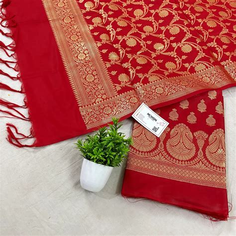 Red Gumbad Crown Satin Silk Banarasi Suit – Mohsin Textiles
