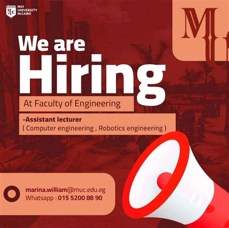 We are hiring Assistant Lecturer at faculty of Engineering If interested please send your cv on ...