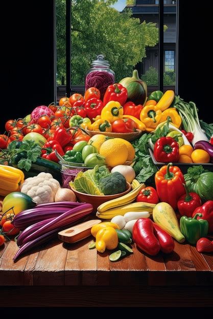 A table full of fresh and colorful vegetables and fruits | Premium AI ...