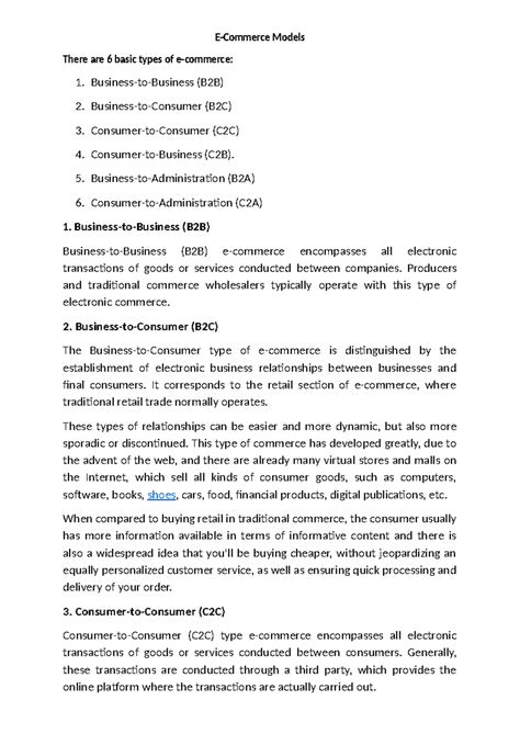 E-Comm Models Overview - STUDY MATERIAL - Studocu