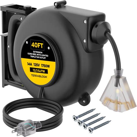 DEWENWILS 60FT Retractable Extension Cord Reel with LED Dimmable Work ...