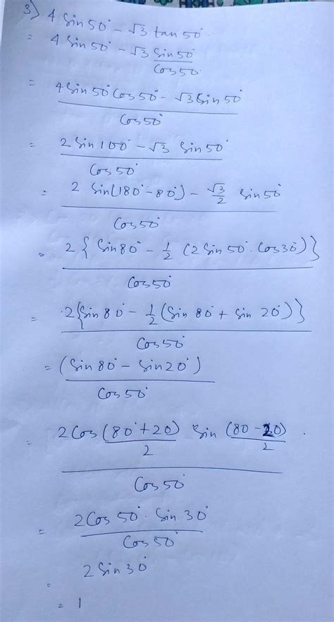 Find the value of 4sin50° - √3tan50° - Brainly.in