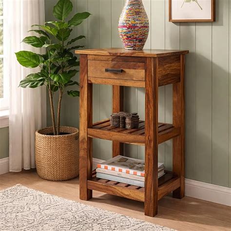 Angel's Boston Tallboy Corner Table with Drawer in Honey Finish ...