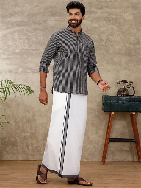 Ramraj Men Greyish Black Short Length Kurta with Single Layer White ...