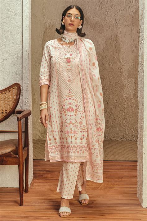 Buy | Women's Ethnic Wear | Cream Printed Kurta Set (3 Piece ...