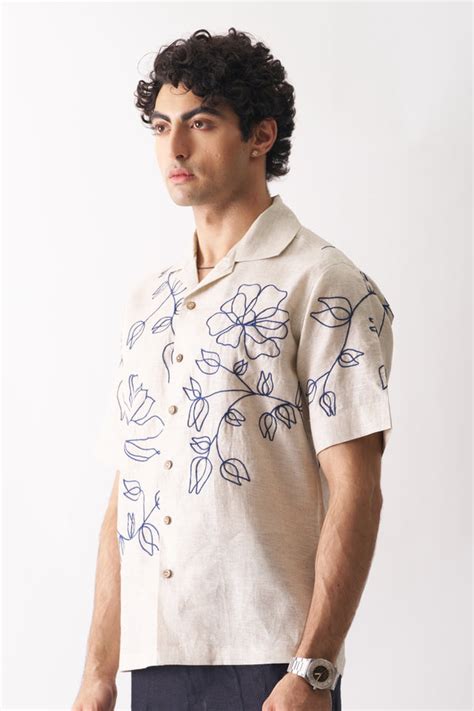 FLORAL SERENADE - HAND EMBROIDERED UNISEX PURE LINEN SHIRT – Houseofcultura