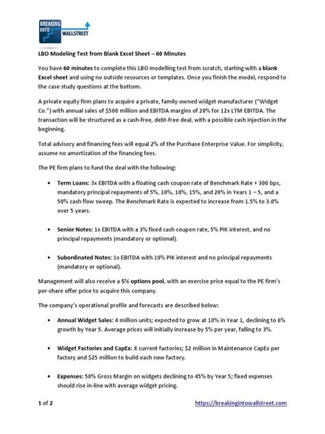 Image result for LBO Modeling Test