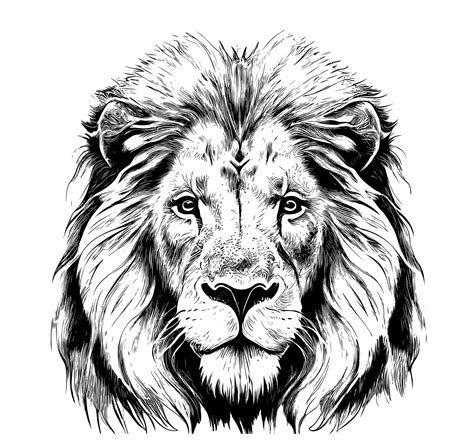 Premium Vector | A black and white drawing of a lion's face.