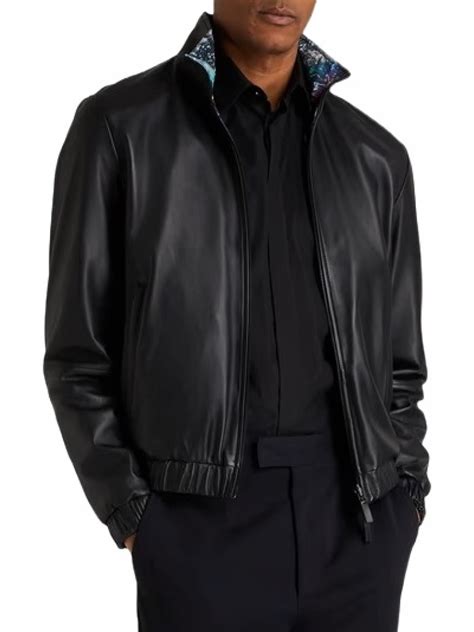 Stand Collar Black Leather Bomber Jacket