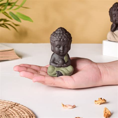 Meditating Monk Clay Showpiece Small Sage Green Online - Premium Decor ...