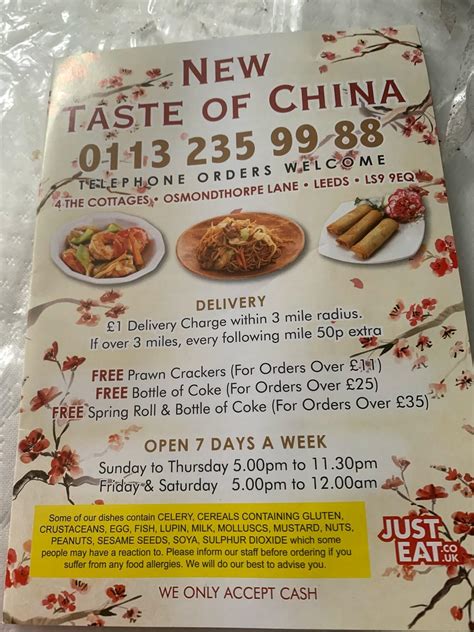 Menu at New Taste of China restaurant, Sherburn in Elmet