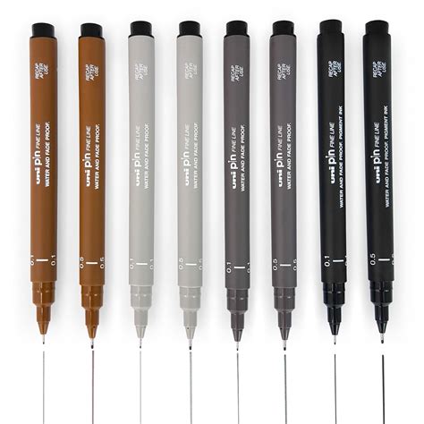 Uni Pin Fineliner Drawing Pen - Sketching Set of 8-0.1mm / 0.5mm ...