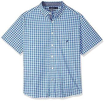 Nautica Men's Short Sleeve Check Plaid Button Down Shirt, Bright White ...