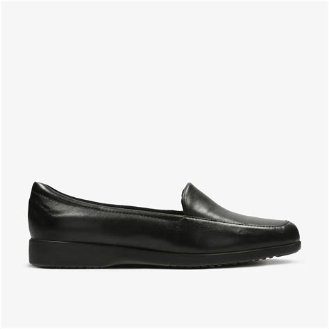 Womens Georgia Loafer Black Leather Slip Ons Shoes | Clarks UK