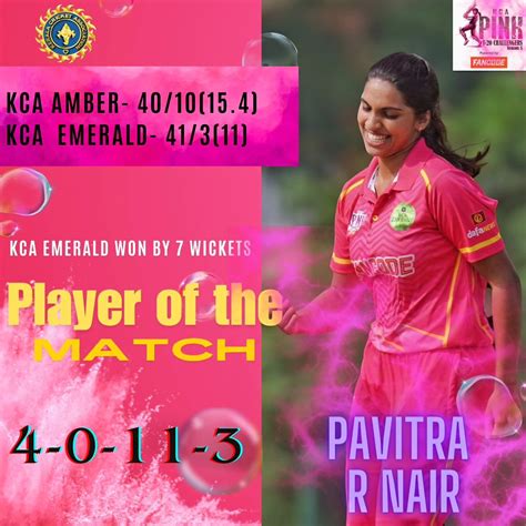 Pink Challengers: KCA Amber v KCA Emerald-Player of the Match-Pavithra ...