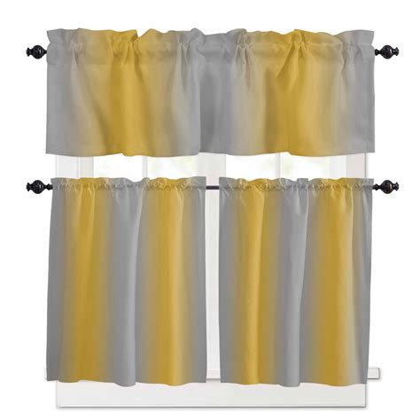 Orange Yellow Kitchen Curtains Set for Windows 3 Pieces,36 Inch Length ...