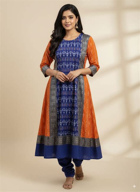 Orange Blue Tribal Designer A-Line Anarkali