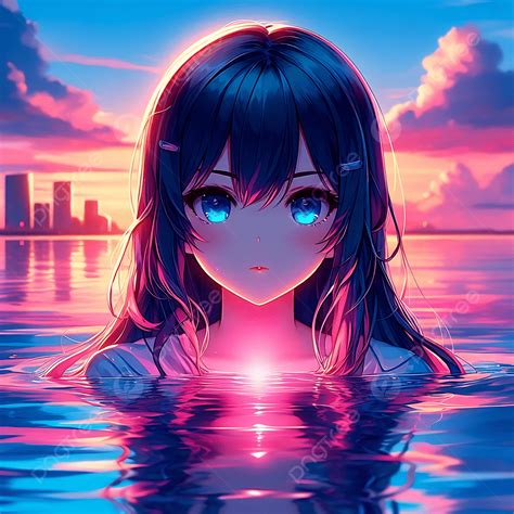 Anime Girl In Sunset Water Background, Anime, Girl, Sunset Background ...