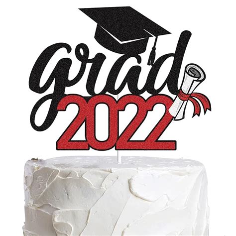 Buy Grad 2022 Graduation Cake Topper Black Red Glitter Congrats Grad ...
