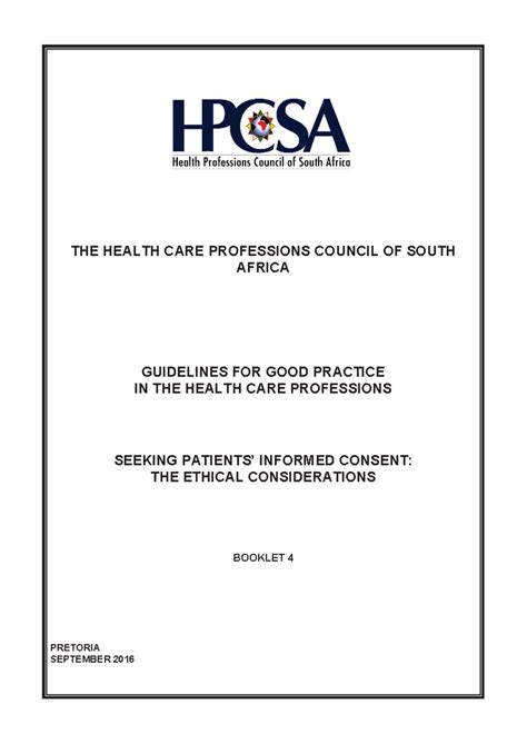 Hpcsa Ethics Booklet 4 - THE HEALTH CARE PROFESSIONS COUNCIL OF SOUTH AFRICA GUIDELINES FOR GOOD ...