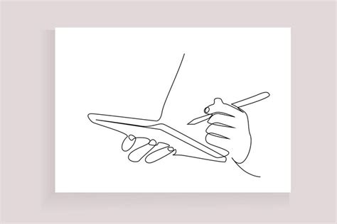 One human hand arm pen keep note taking tablet paper line drawing ...