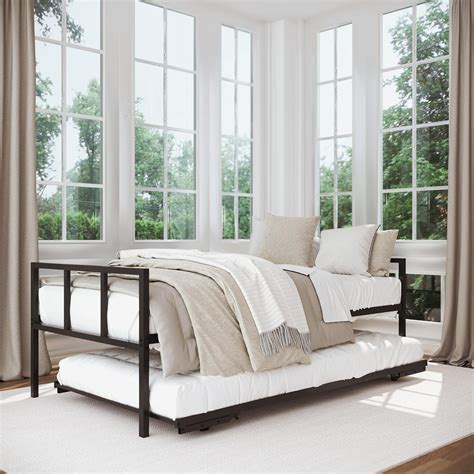 Milliard Twin Daybed with Trundle, Metal Bed Frame with Pop Up Trundle ...