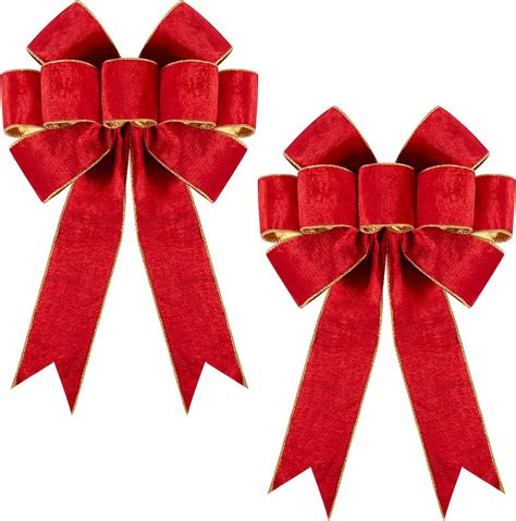 Utehilly 2pcs Large Christmas Bows Velvet Red Bows Holiday Red ...