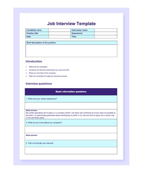 Interview Questions Template 的图像结果