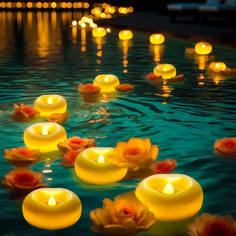 24-Pack 2” flameless LED Floating Candles, 200 Hours Waterproof Warm ...