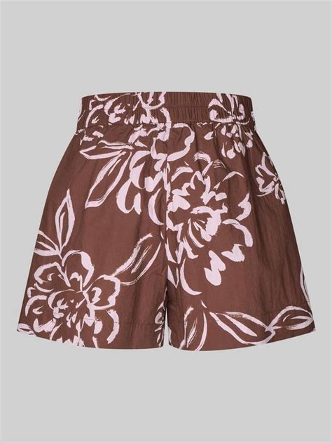 Second Female Bloem Floral Print Cotton Shorts, Brown/White