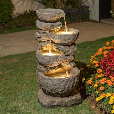 Amazon.com: Glitzhome GH11246 Polyresin Stone 4-Tiered Bowls Fountain ...