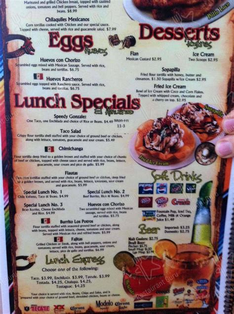 Menu at Los Potros Mexican Restaurant, Blackwell