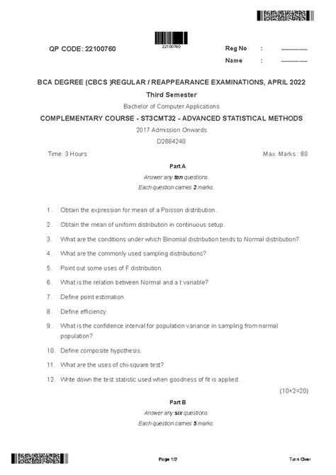 2022 stati - QP CODE: 22100760 Reg No : ..................... Name