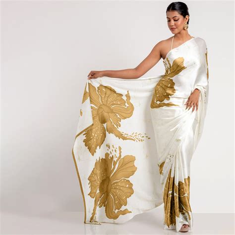 Women's Mustard Printed Satin Saree With Blouse Piece – Trendia