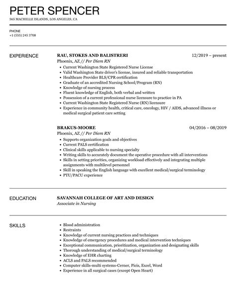 Per Diem RN Resume Samples | Velvet Jobs