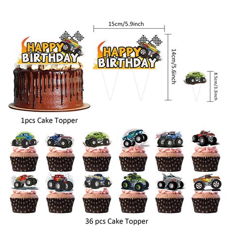 Buy Monster Truck Cake Toppers 37PCS Hot Wheels Monster Trucks Birthday ...