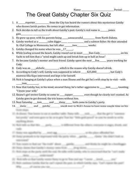 SOLUTION: The Great Gatsby ch 6 quiz wo answer sheet - Studypool