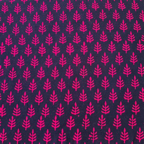 Pure Cotton Gamthi Navy Blue With Pink Leaves Motif Hand Block Print F ...