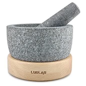 LUOLAO Large Mortar and Pestle Set, Heavy Granite Stone Molcajete Bowl ...