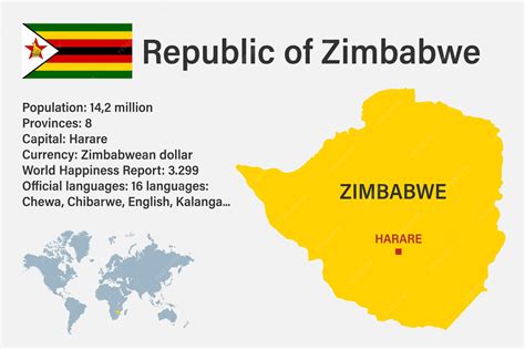 Premium Vector | Highly detailed zimbabwe map with flag capital and small map of the world