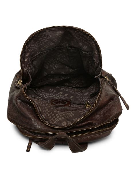 Intricate Voyager: Brown Leather Backpack for women by Art N Vintage