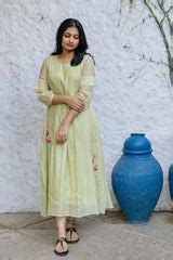Buy Green Chanderi Ankle Length Dress for Women Online | Studio Bustle
