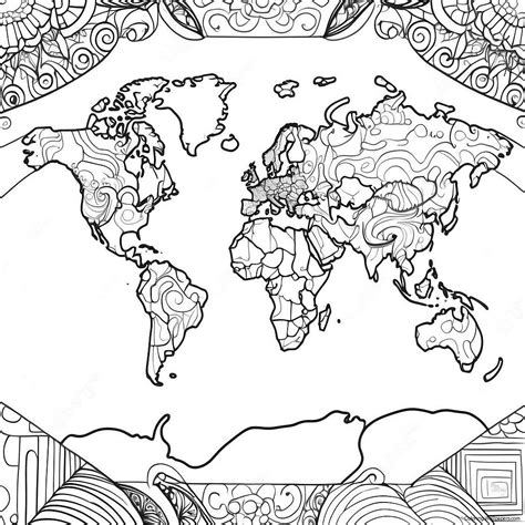 Detailed World Map Coloring Page (9671-7787)