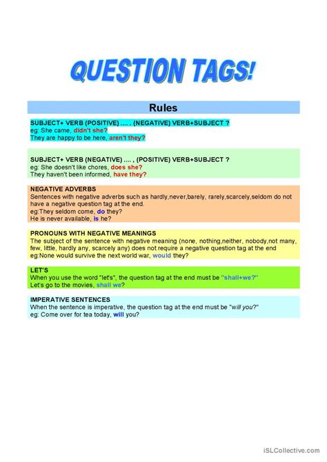 Image result for ESL Question Tags Grammar Lesson Plan