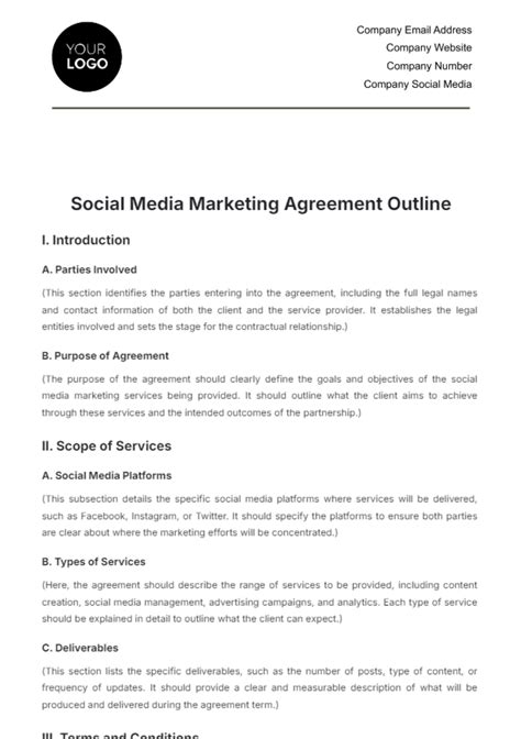 Free Social Media Marketing Agreement Outline Template to Edit Online