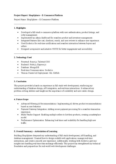 Project Report: ShopSphere Platform Development Overview - Studocu
