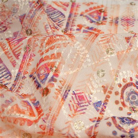 Indian Traditional Zari Sequins Embroidery Digital Print Georgette Fab ...
