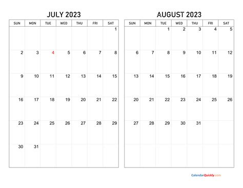 Printable July And August 2025 Calendar