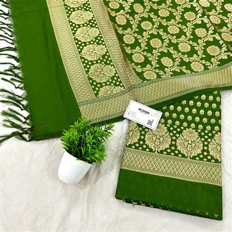 Mehendi Guldaan Kalli Katan Silk Banarasi Suit – Mohsin Textiles