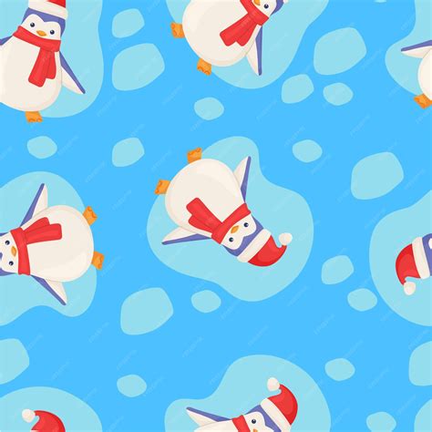 Zabawny świąteczny pingwin unoszący się na krze w czerwonym kapeluszu i ...